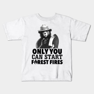 Smokey the Bear Only You Can START Forest Fires (black) Kids T-Shirt